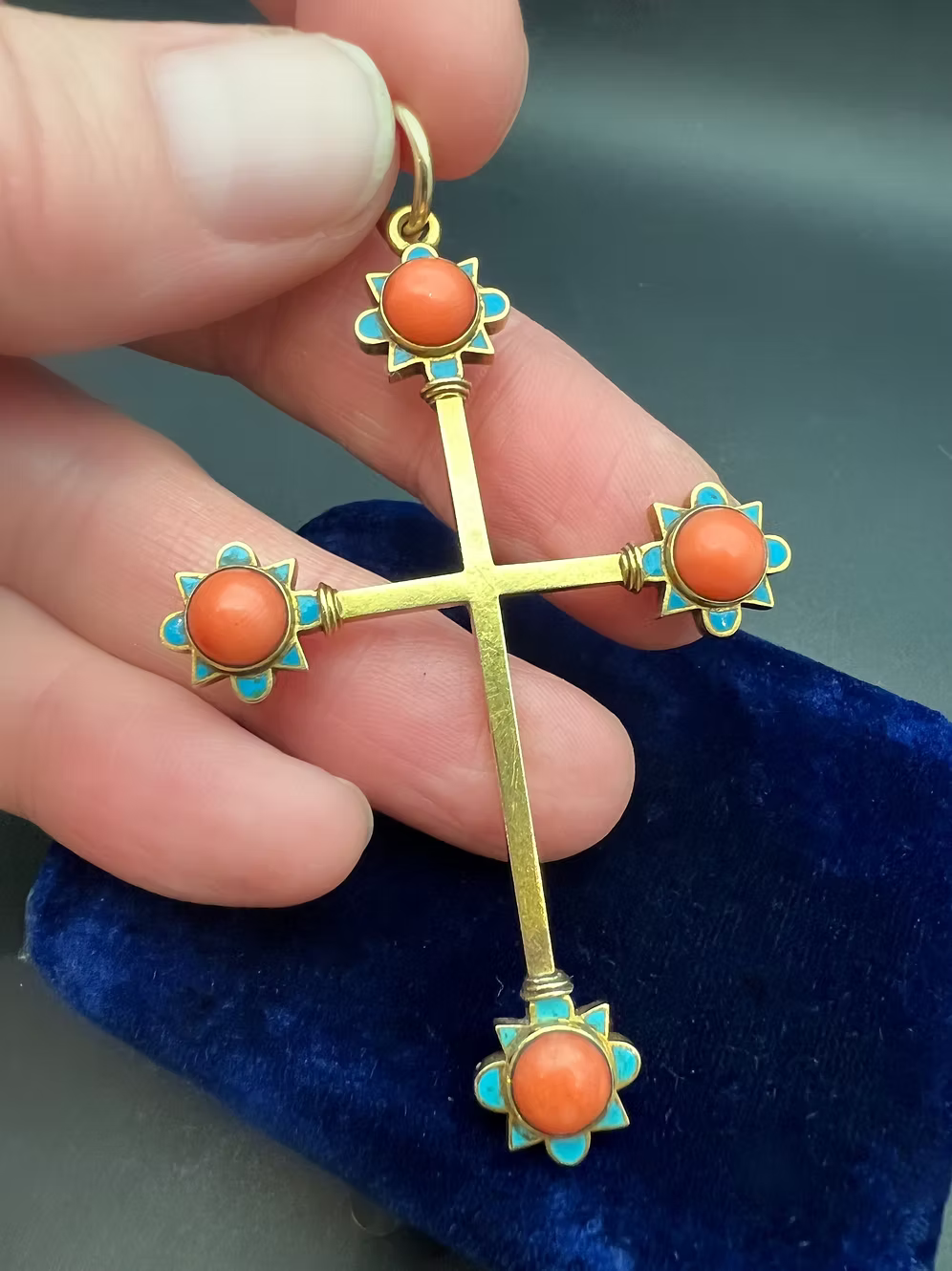 Coral and Enamel Gold Cross c.1870.
