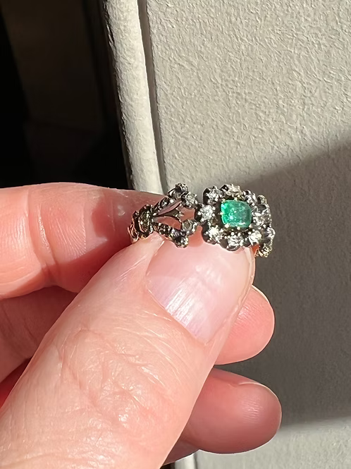 Georgian Emerald and Diamond Cluster