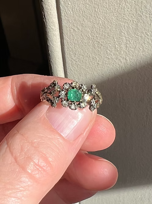 Georgian Emerald and Diamond Cluster