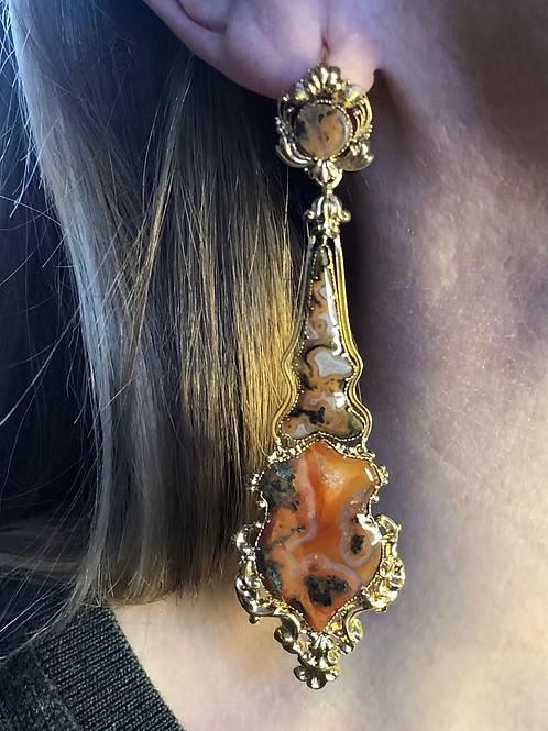 Georgian Moss Agate Articulated Earrings c.1830