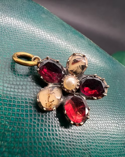 Moss Agate and Garnet Pansy