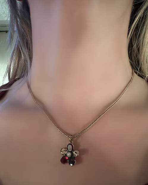 Moss Agate and Garnet Pansy