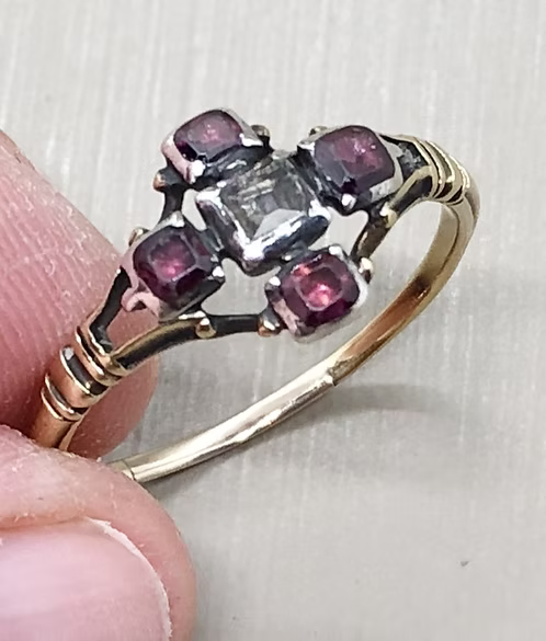 Table-cut diamond and Garnet Cruciform