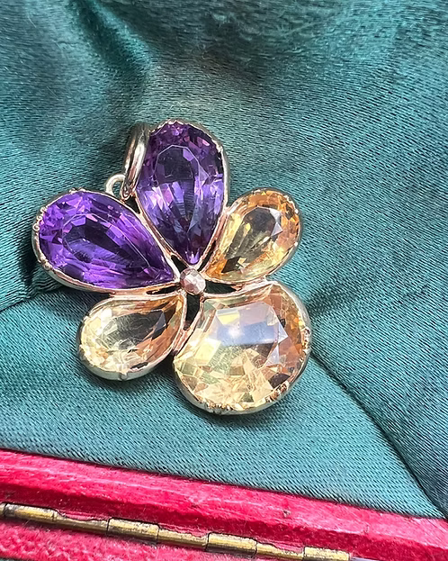Citrine and Amethyst Pansy Pendant