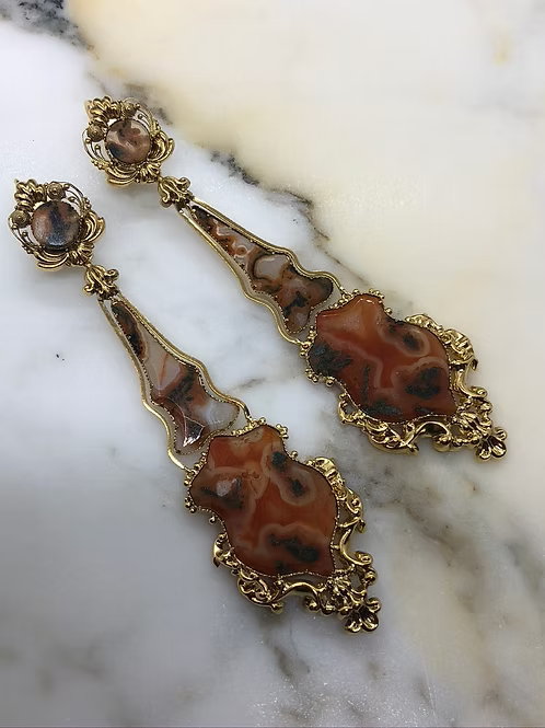 Georgian Moss Agate Articulated Earrings c.1830