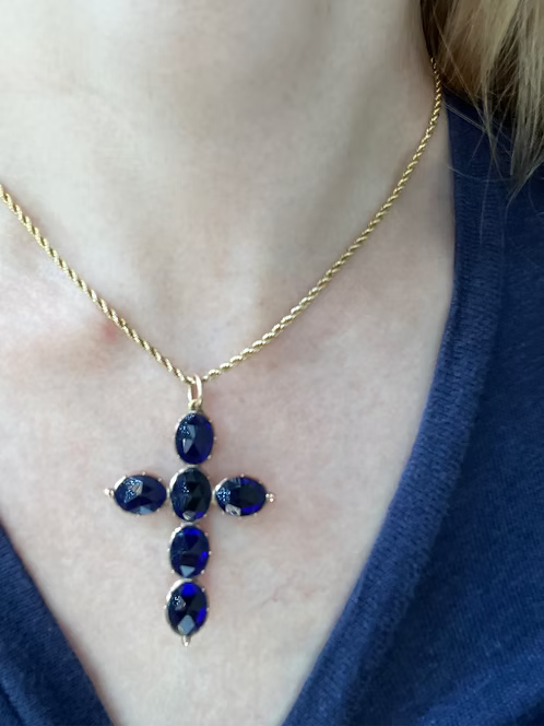 Cobalt blue rose-cut paste cross