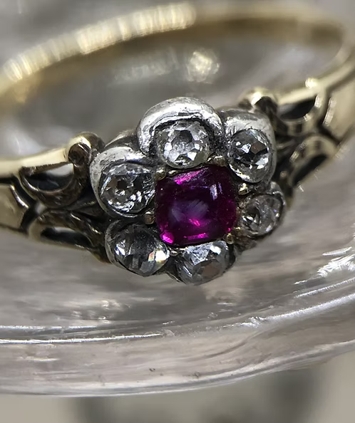 Ruby and old-cut diamond tiny cluster c.1800