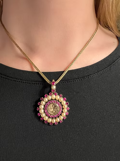 Georgian Ruby and Pearl Sentimental Pendant