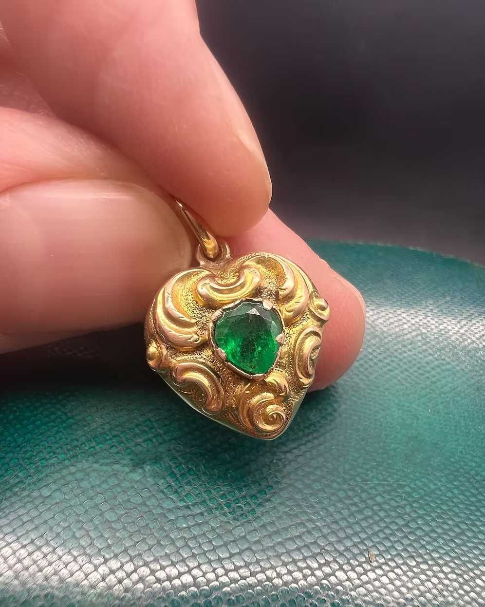 Emerald Repoussé Heart