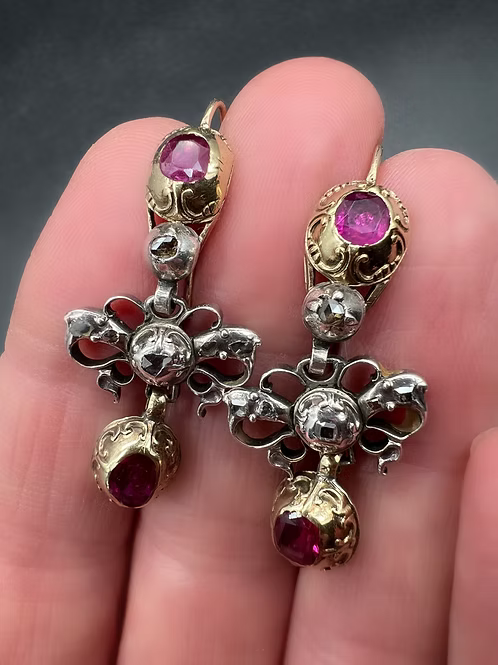 Ruby and Diamond Pendeloque Earrings