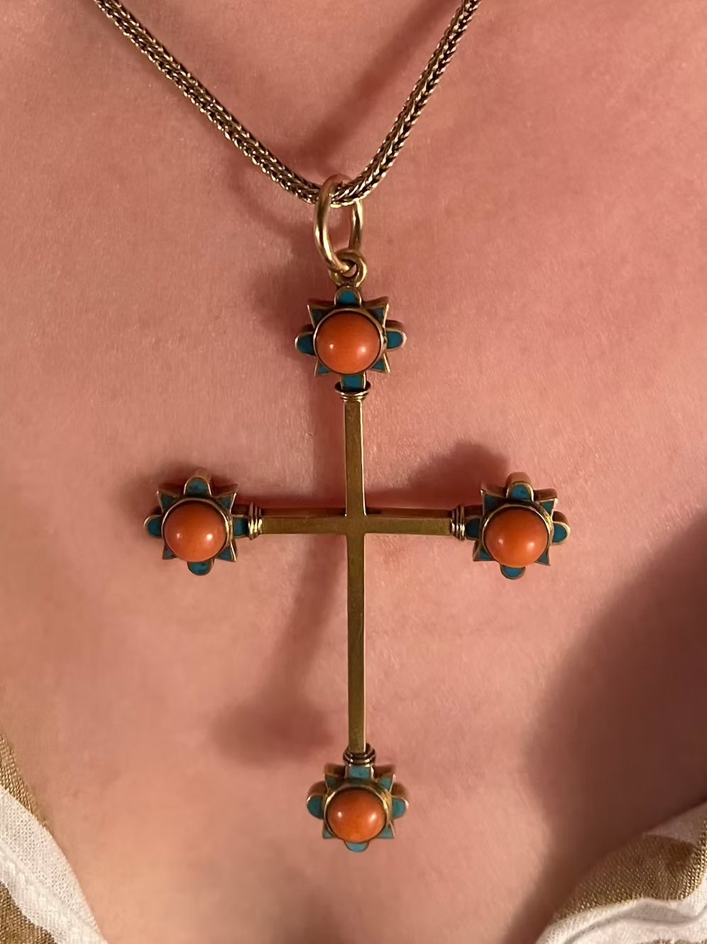 Coral and Enamel Gold Cross c.1870.