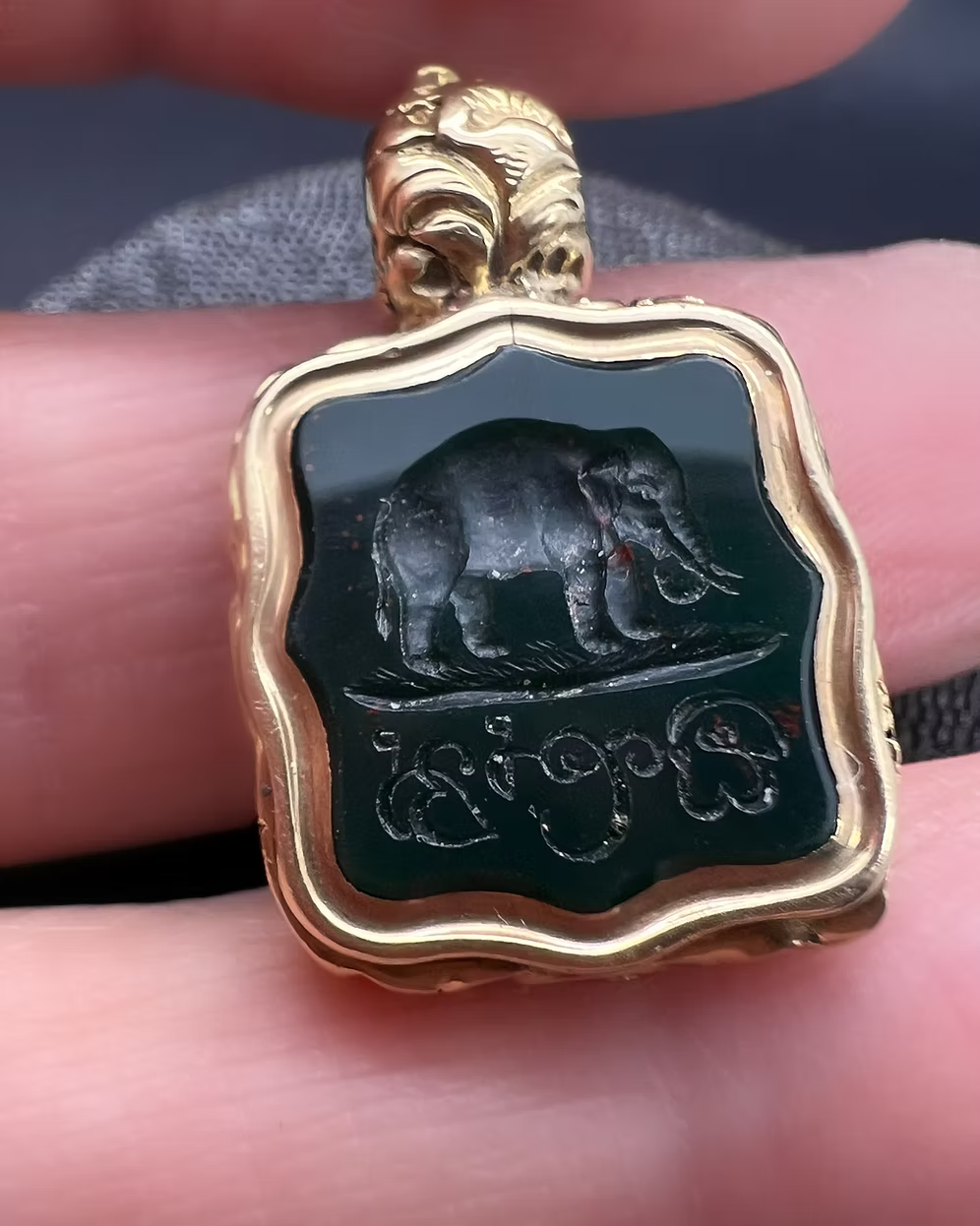 Bloodstone Elephant Intaglio Pendant