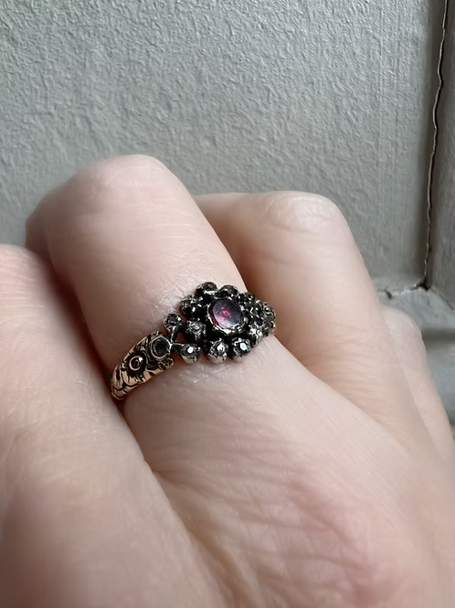 Flat-cut Garnet and Old-cut Diamond Cluster