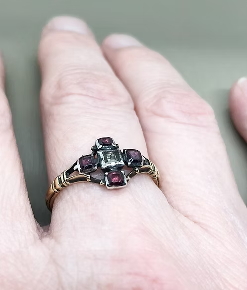 Table-cut diamond and Garnet Cruciform