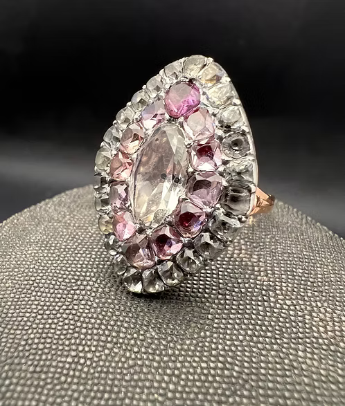 18th century Portuguese Rock Crystal and Pink Topaz Ring
