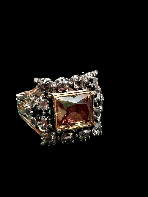 Topaz and Old Cut Diamond Georgian Ring
