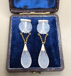 Carved chalcedony shell earrings