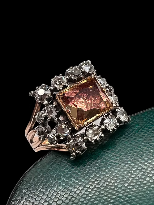 Topaz and Old Cut Diamond Georgian Ring