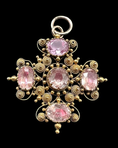 Pink Topaz Cannetille Cross Pendant