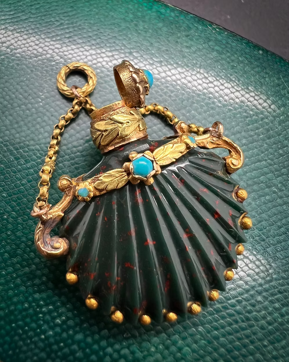 Bloodstone Scallop Scent Bottle Pendant