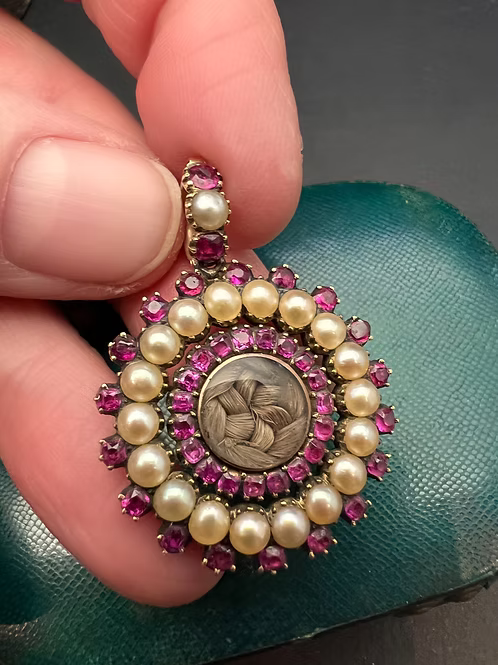 Georgian Ruby and Pearl Sentimental Pendant