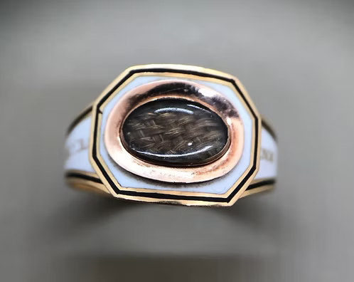 George III white and black enamel mourning ring Ann Knight