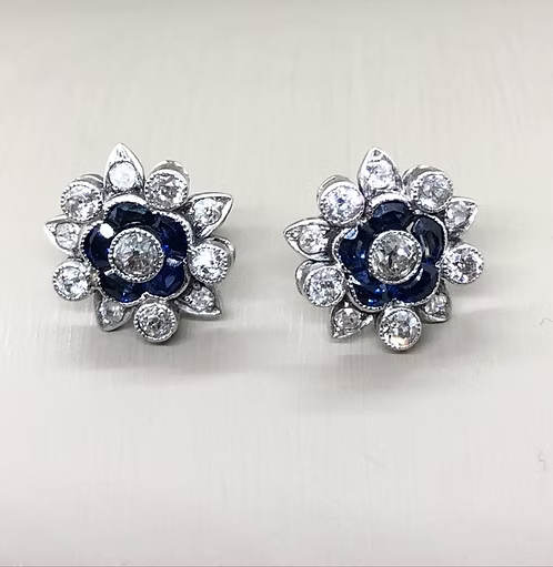 Deco Sapphire and Diamond Earrings