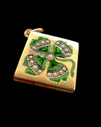18ct Enamel Clover Locket