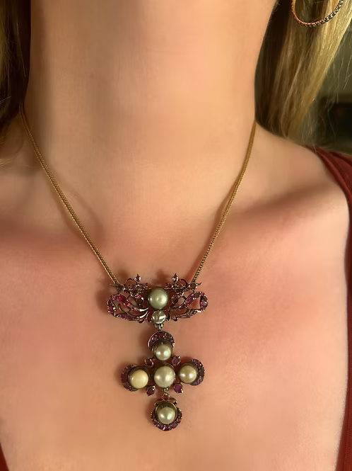 Ruby and River Pearl Rococo Pendant