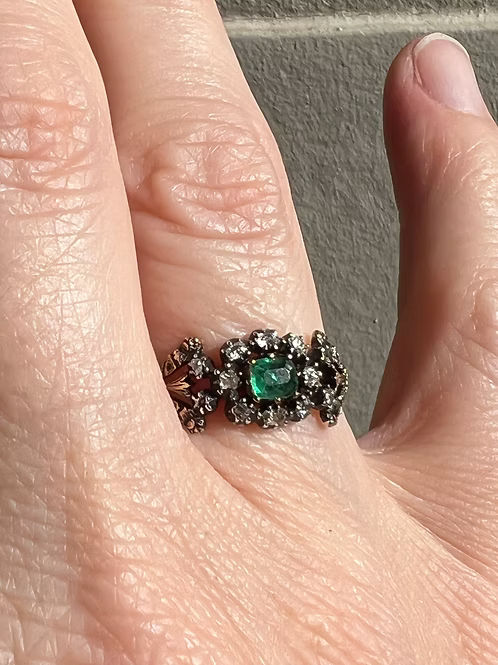 Georgian Emerald and Diamond Cluster