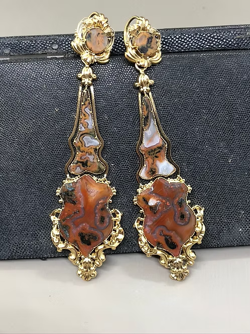Georgian Moss Agate Articulated Earrings c.1830