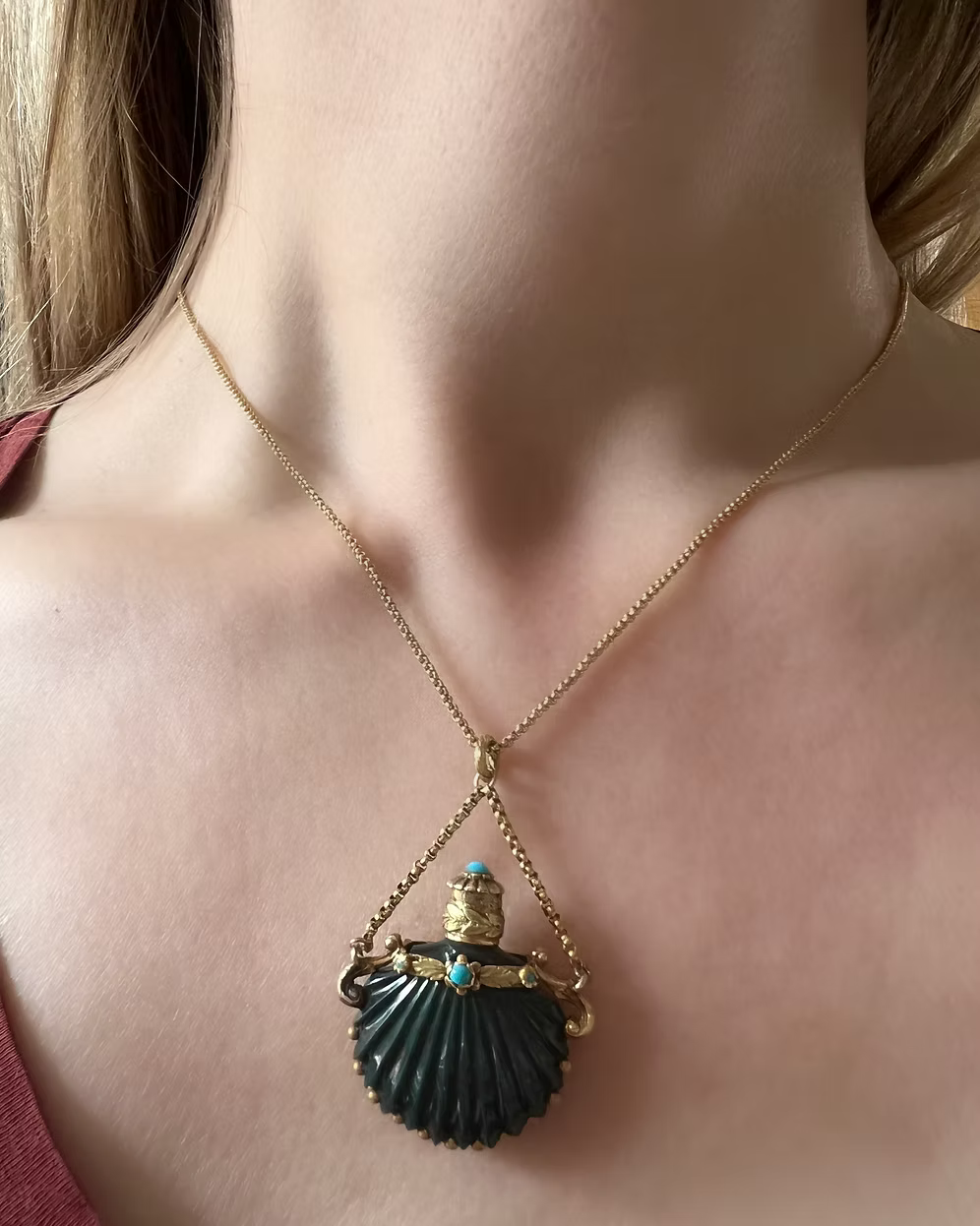 Bloodstone Scallop Scent Bottle Pendant