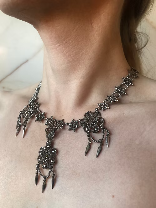 Elaborate cut-steel chandelier necklace c.1840
