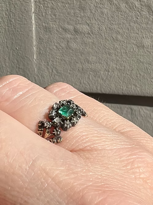 Georgian Emerald and Diamond Cluster