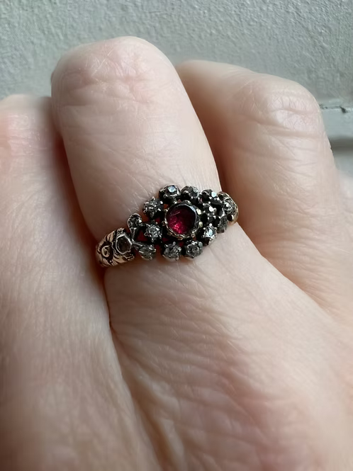 Flat-cut Garnet and Old-cut Diamond Cluster