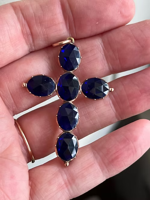 Cobalt blue rose-cut paste cross