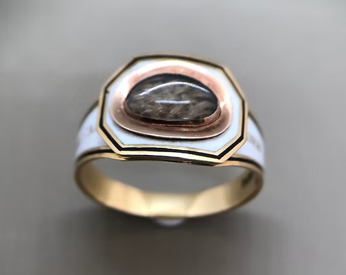 George III white and black enamel mourning ring Ann Knight
