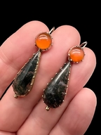 Georgian Moss Agate and Carnelian Earrings