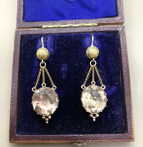 Foiled Quartz Georgian Earrings