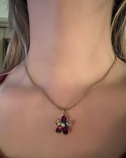 Moss Agate and Garnet Pansy