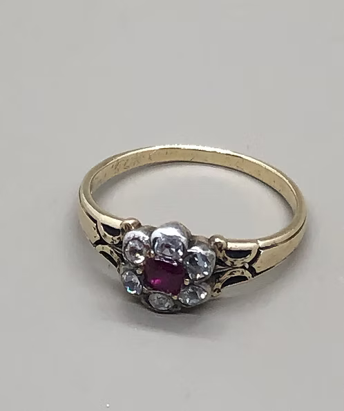 Ruby and old-cut diamond tiny cluster c.1800