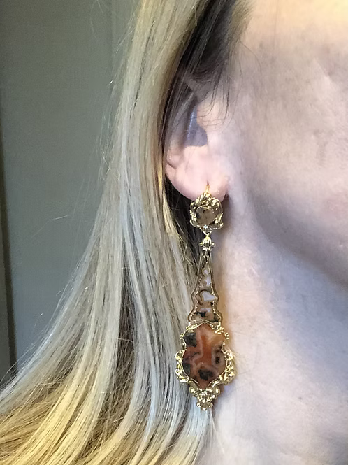Georgian Moss Agate Articulated Earrings c.1830