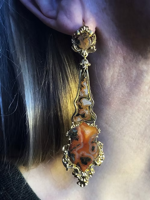 Georgian Moss Agate Articulated Earrings c.1830