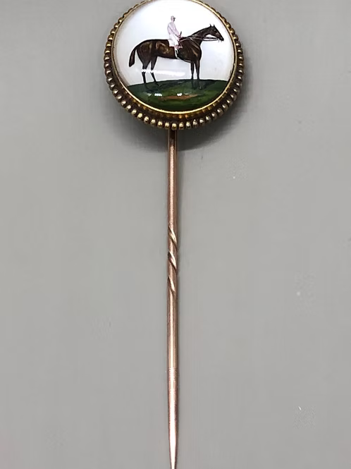 Essex crystal stickpin of jockey and racehorse
