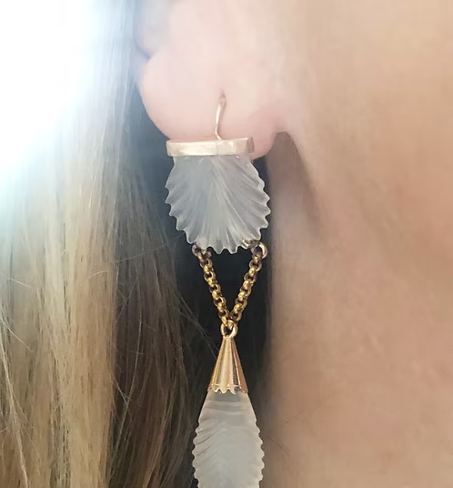 Carved chalcedony shell earrings