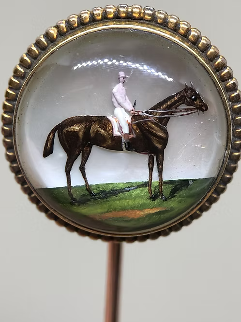Essex crystal stickpin of jockey and racehorse