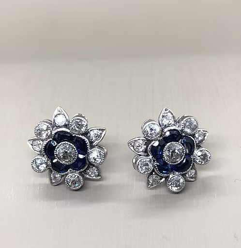 Deco Sapphire and Diamond Earrings