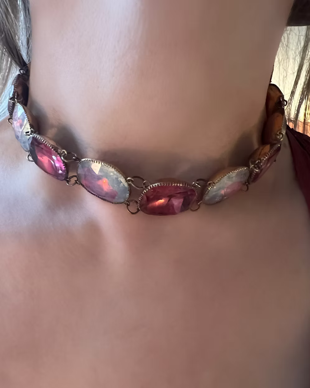 Queen Anne Opaline and Pink Paste Choker