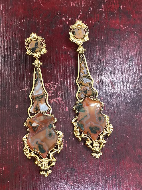 Georgian Moss Agate Articulated Earrings c.1830