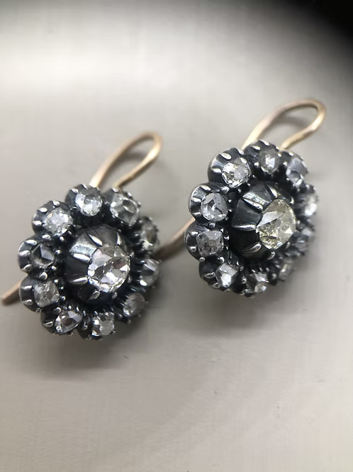 Early Victorian diamond cluster earrings